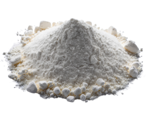 A mound of fine white powder with some larger clumps and granular particles.