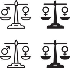 Isolated gender equality balance icon, gender equality justice scale symbol, equal rights women vector, minimal illustration, women empowerment professional branding, fairness design vector