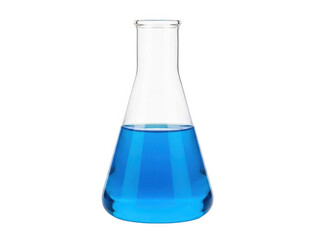 Blue liquid in an Erlenmeyer flask isolated on a transparent background