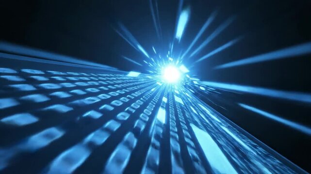 Digital data stream flowing fast through technology network