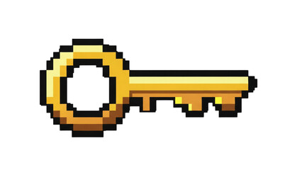 Single Pixel Art Golden Key Isolated