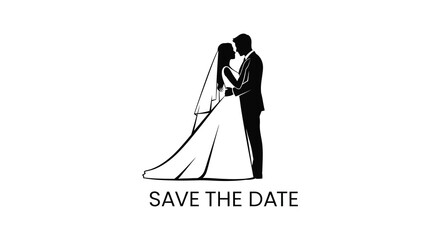Silhouette of a couple embracing with a save the date message below