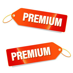 Orange premium price tags isolated on white background