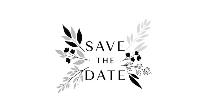 Elegant save the date card with floral elements and calligraphy