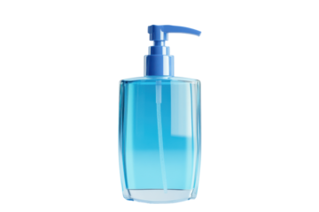 Hand sanitizer bottle with blue liquid on black background
