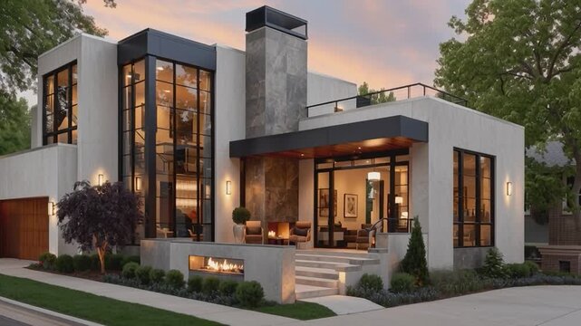 Modern Architectural Marvel: A captivating modern house featuring sleek lines, expansive windows, and sophisticated design. The house is a symphony of luxury and comfort.