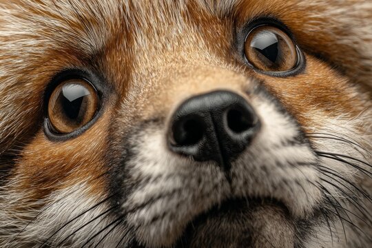 Red fox face showing detailed fur and expressive curious eyes