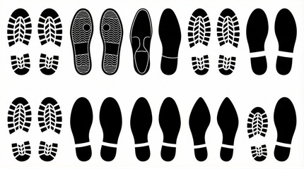 Footprints and shoe prints pattern abstract design graphic elements minimalist style top view visual concept