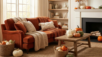 Cozy fall home decor living room interior design autumn warm ambiance seasonal elements