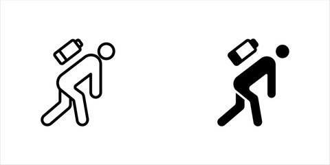 Tired person icon, fatigue or exhausted, lack battery energy, low charge, burnout workplace, stress - icon vector, vector illustration