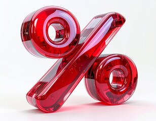 ed and Clear 3D Glass Percentage Symbol on White