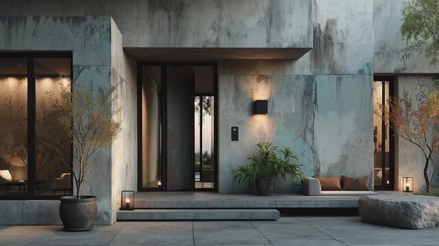 Architectural Harmony: A modern architectural masterpiece, showcasing clean lines, natural textures, and a seamless blend of indoor and outdoor living. Evoking feelings of calm and sophistication.