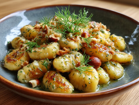 Gnocchi with hazelnut dill butter sauce