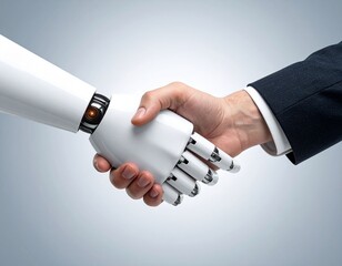 Close-up of Human Hand Shaking Hands with Robot