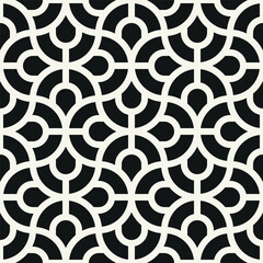 Vector seamless pattern. Geometric bold circular elements. Stylish monochrome background. Simple repeating swatch. Monochrome black ornament with concentric elements.