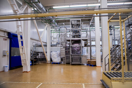 milk processing plant inside view of the equipment