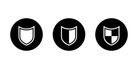 Shield protection icon set in black circle. Safety, security and privacy symbol