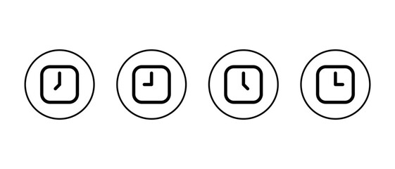 Square clock and time icon set in circular outline. Schedule, deadline, and timer symbol