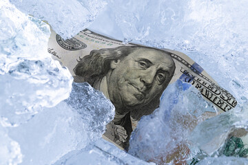 One Hundred Dollar Bill Frozen in Ice