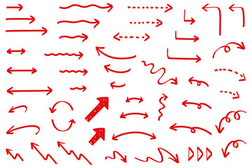 赤いマーカーペン風の手描き矢印セット