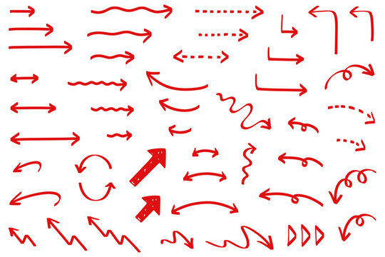 赤いマーカーペン風の手描き矢印セット
