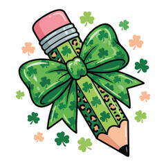 St Patrick&rsquo;s Day Pencil with Shamrock Bow Illustration