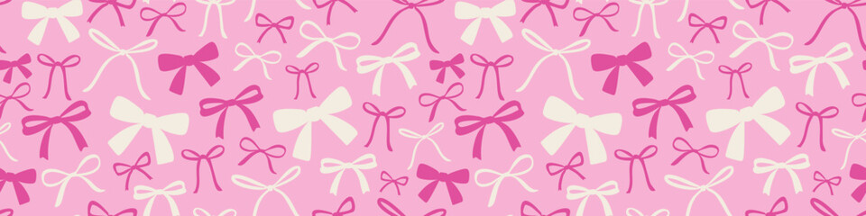 Seamless pattern with pink white bows ribbon pastel background cute romantic decorative hand drawn bow elements for wrapping paper fabric and wallpaper