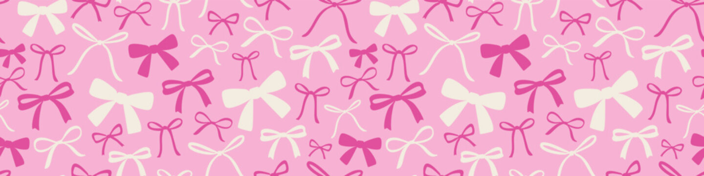 Seamless pattern with pink white bows ribbon pastel background cute romantic decorative hand drawn bow elements for wrapping paper fabric and wallpaper