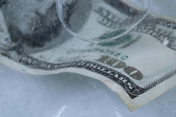 One Hundred Dollar Bill Frozen in Ice Block