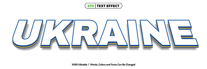 3d bold lettering spelling ukraine with blue and yellow shadow effect in modern vector text style elevated perspective with clean white background