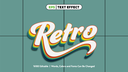 Retro style layered 3d text effect spelling retro with colorful shadow stripes on blue background creative typography design
