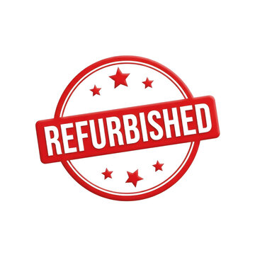 Red refurbished badge isolated on transparent background