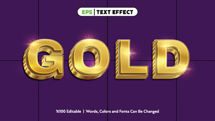 Shiny golden 3d text effect spelling gold on purple background with sparkling highlights and metallic reflective surface elegant luxury style design