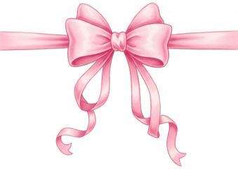 Satin pink ribbon bow isolated on transparent background for gift wrapping