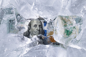 One Hundred Dollar Bill Frozen in Ice
