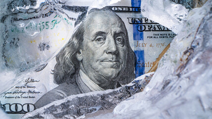 One Hundred Dollar Bill Frozen in Ice