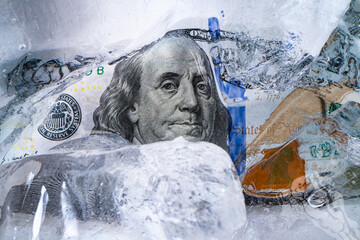 One Hundred Dollar Bill Frozen in Ice