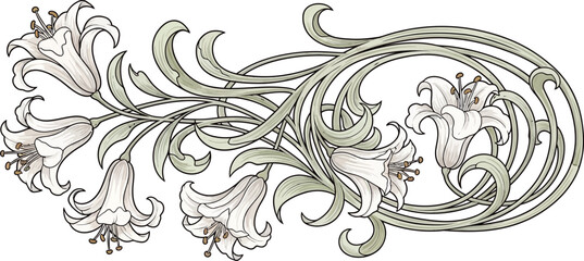 Fototapeta premium Floral Elegance: Capturing the intricate details of a delicate flower design, this image showcases a stunning illustration. The design presents a graceful arrangement.
