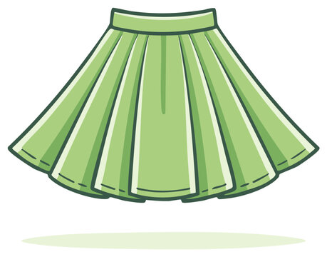 Stylish Green Skirt Illustration, Fashionable Clothing Item with Soft Pleats and Flared Hemline, Casual Design