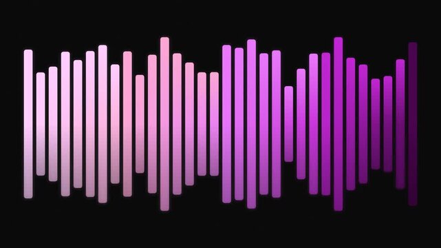 Abstract sound wave visualization with gradient of pink and purple bars against a black background