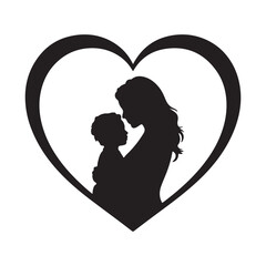 Mother And Child Heart Silhouette Icon
