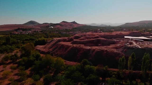 Drone Approaching the Arslantepe Mound Archaeological Excavation Site