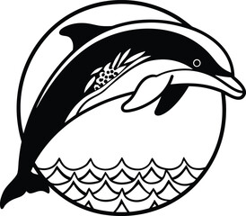 dolphin emblem silhouette vector illustration
