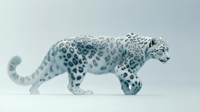 Snow Leopard Walking Side View 3D Animation White Background