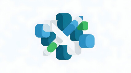 Abstract 3D Geometric Shapes in Blue Green.