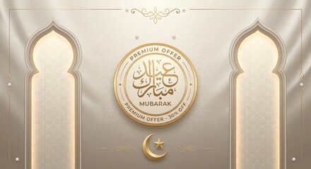 Islamic Symbolism with Crescent Moon and Arabic Calligraphy.