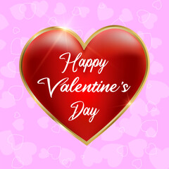 Happy Valentines Day background with vibrant red heart and lettering. Template for Valentines Day greeting card design. Vector illustration.