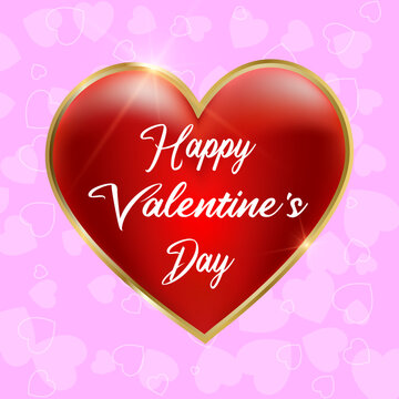 Happy Valentines Day background with vibrant red heart and lettering. Template for Valentines Day greeting card design. Vector illustration.