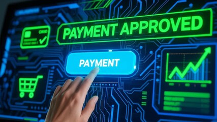 Ecommerce payment process on internet banking screen displays secure transaction with fraud prevention technology for online payment approval and safe digital purchase - Powered by Adobe