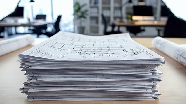 Architectural blueprints stack design plans construction drawings building schematics engineering diagrams technical documents architecture project planning real estate development blueprint archive